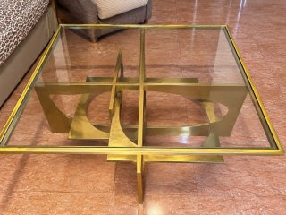 Mesa de centro cristal y metal dorado