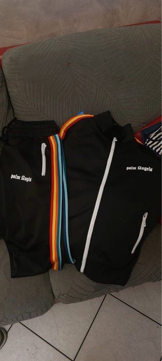 Tuta Palm Angels nera con strisce arcobaleno