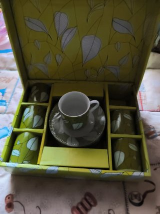 Juego de café porcelana verde y blanco