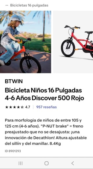 Bicicleta infantil Btwin 4-6 años