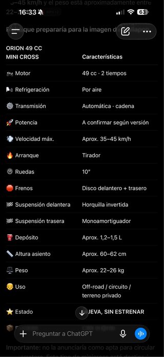 Moto Minicross Orion 49cc 2T - Nueva
