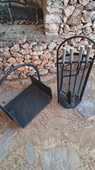 Set Herramientas Chimenea y Cesta Leña