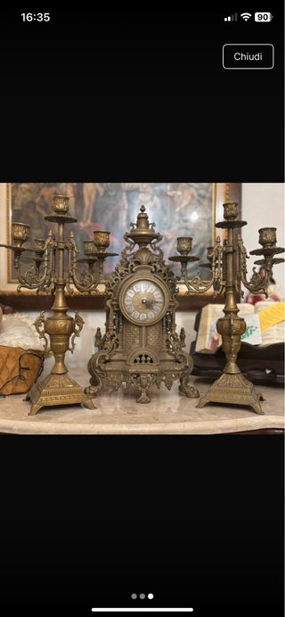 Orologio e 2 candelabri in ottone