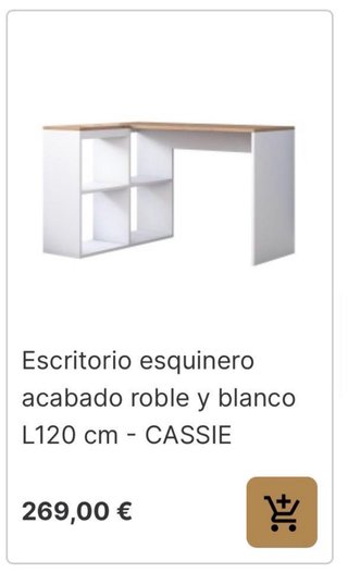 Escritorio esquinero CALI COSY Roble y Blanco.