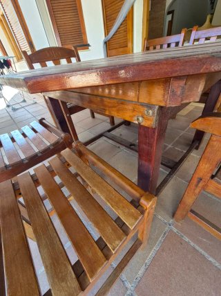 Mesa de jardín de madera extensible con 6 sillas