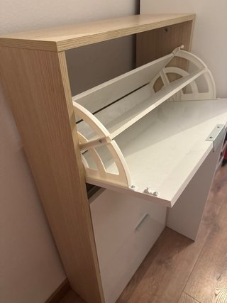 Mueble zapatero 3 baldas blanco y madera