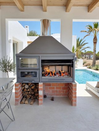 Barbacoa de obra con parrilla y horno