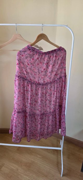 Falda larga floral rosa