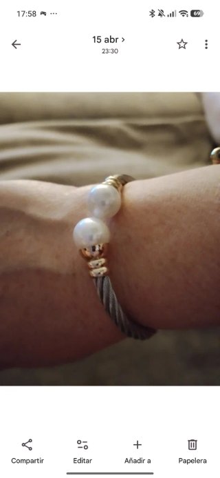 Pulsera brazalete perlas y oro