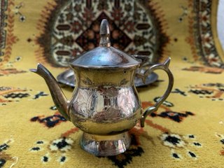 Juego de té decorativo metal plateado