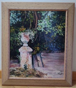 Cuadro columna y jarrón pintado a mano