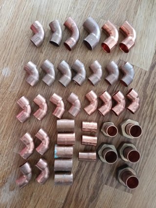Lote Fontanería Cobre Codos manguitos, abrazaderas