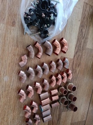 Lote Fontanería Cobre Codos manguitos, abrazaderas