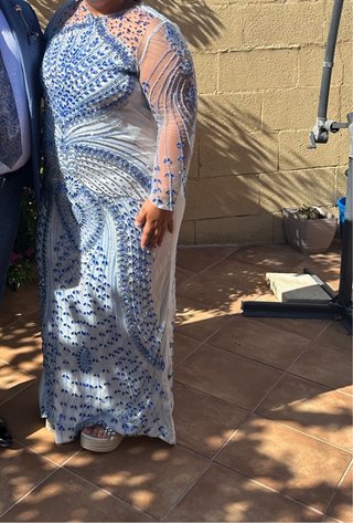 Vestido de fiesta gitana azul y plata