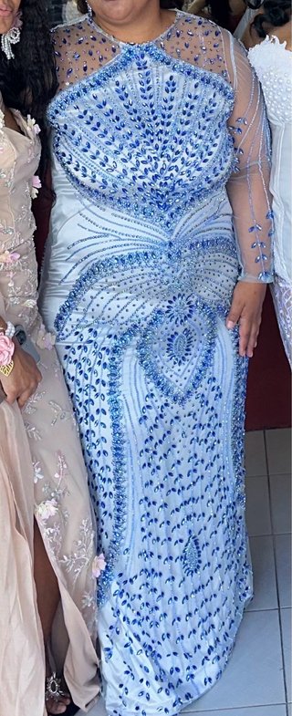 Vestido de fiesta gitana azul y plata