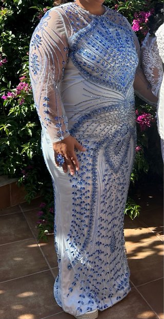 Vestido de fiesta gitana azul y plata