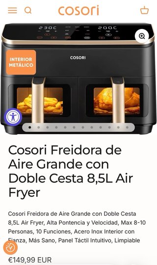 Freidora Cosori Doble Cesta 8.5L
