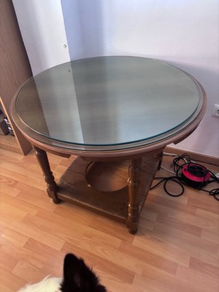 Mesa camilla redonda madera y cristal