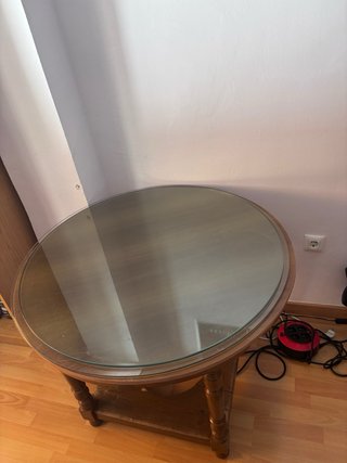 Mesa camilla redonda madera y cristal