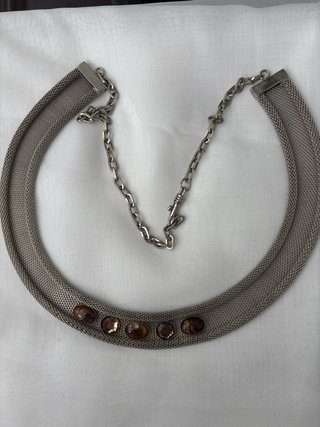 Cinturón Bisutería Plateado con piedras marrones