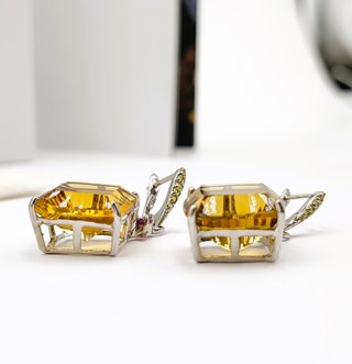 Pendientes Plata Citrinos y Zafiros Naturales