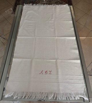 Coppia asciugamani vintage lino monogramma ADL