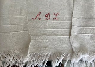 Coppia asciugamani vintage lino monogramma ADL