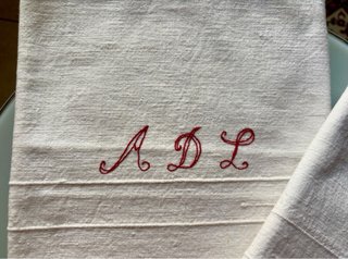 Coppia asciugamani vintage lino monogramma ADL