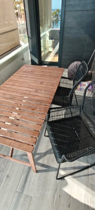 Mesa y 2 Sillas Terraza Madera y Ratán