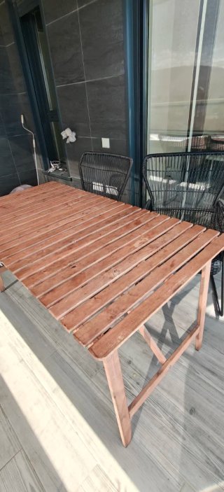 Mesa y 2 Sillas Terraza Madera y Ratán