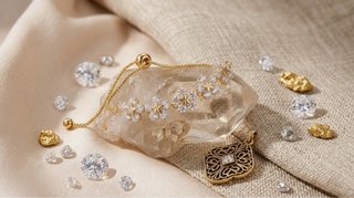 Pulsera dorada con flores y pedrería