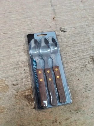 Set 3 Cucchiai Acciaio Inox Manico Legno Posate