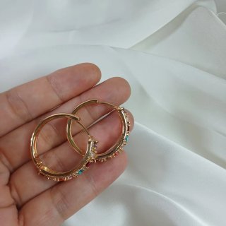 Pendientes Aro 3cm Circonitas y Cristales Brillant