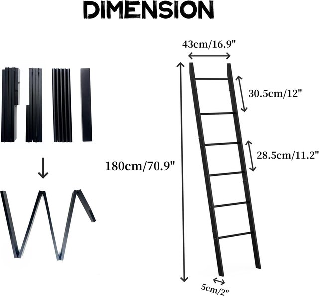 Porta asciugamani a scala nero 180 cm - 6 gradini