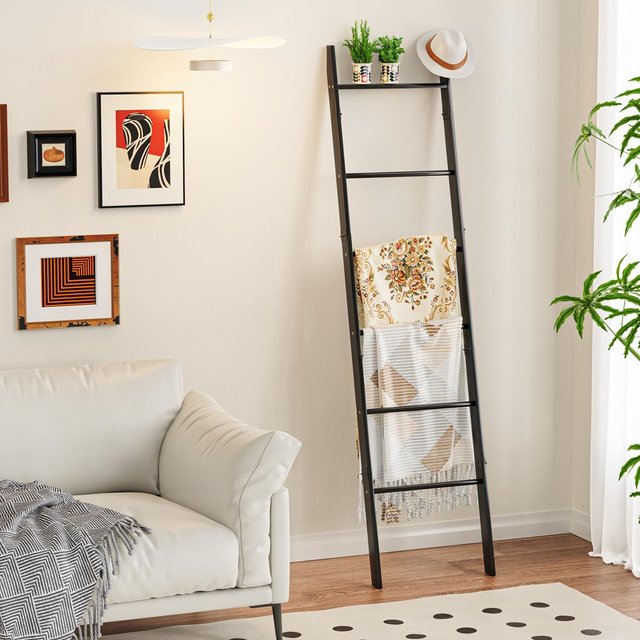 Porta asciugamani a scala nero 180 cm - 6 gradini