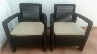 Conjunto Sofás Jardín + Mesita Ratán + cojines