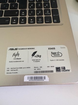 Portátil Asus X540S Beige/Negro