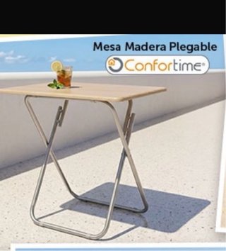 Mesa plegable madera y metal. 75x52cm