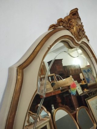 Espejo Antiguo Dorado y Blanco