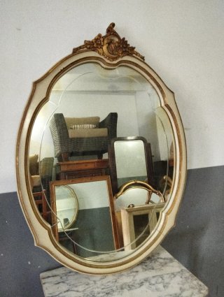 Espejo Antiguo Dorado y Blanco