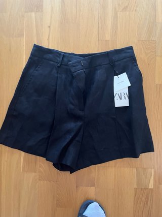Zara Pantalones lino Cortos Negros