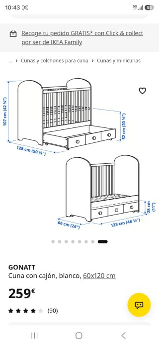 Cuna convertible en cama IKEA