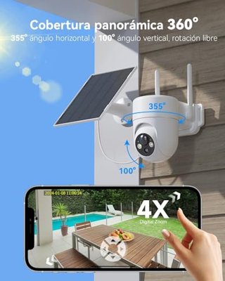 Cámara solar NUASI 2K 360° WiFi exterior