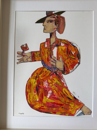 Quadro astratto figura con bicchiere
