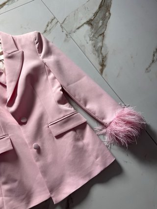 Blazer Zara rosa con piume