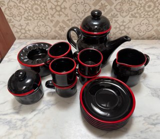 Juego de café vintage negro y rojo