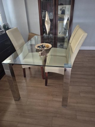 Sillas comedor polipiel beige patas madera