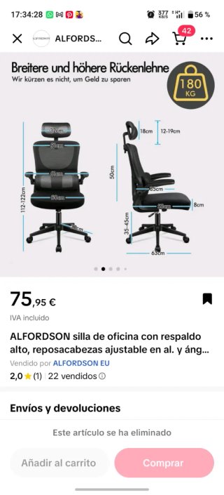 Silla de oficina ALFORDSON ergonómica