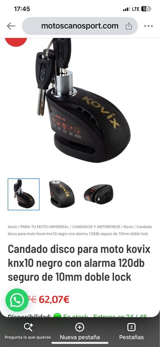Candado Disco Moto Kovix KNX10 Alarma