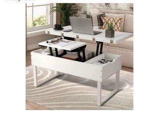Mesa de centro elevable VOWNER madera blanca
